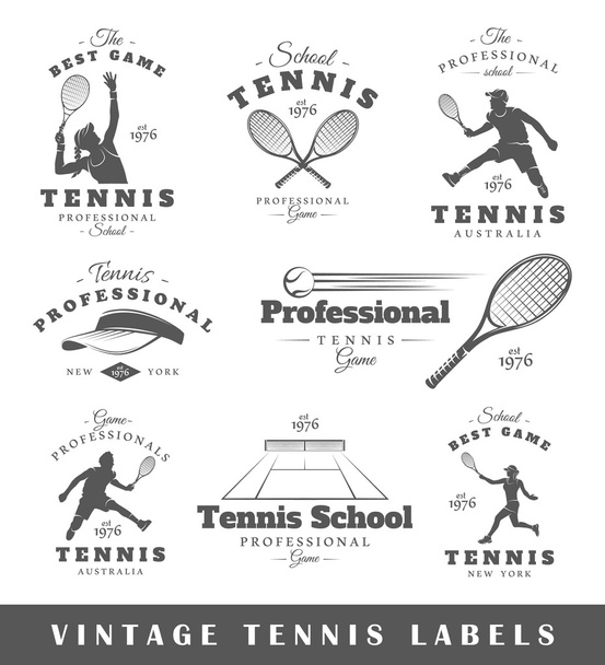 Set vintage tennis etiketten - Vector, afbeelding