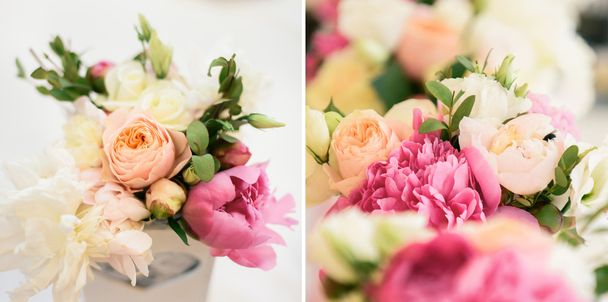 Arranjo floral de peônias e rosas
 - Foto, Imagem