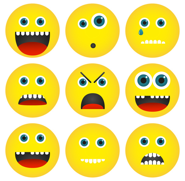 Collection of 4 isolated yellow emoticons with different express - Vector, Image