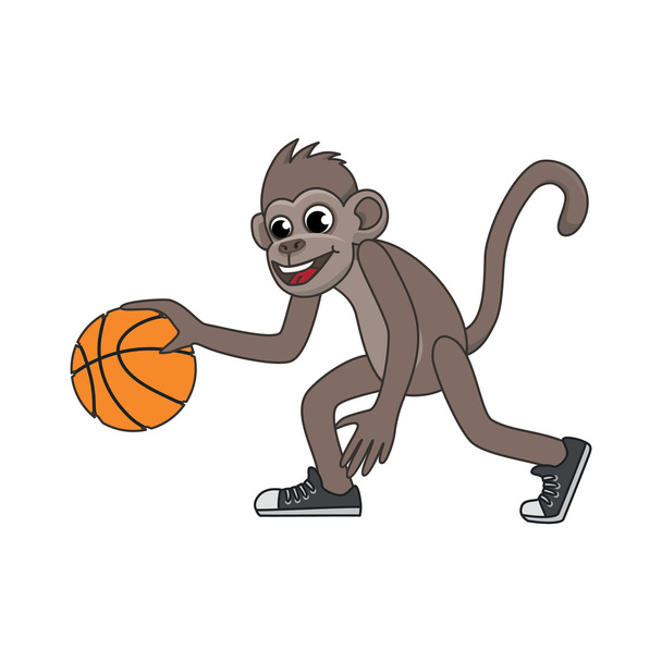 vector cartoon monkey playing basketball  - Vector, Image