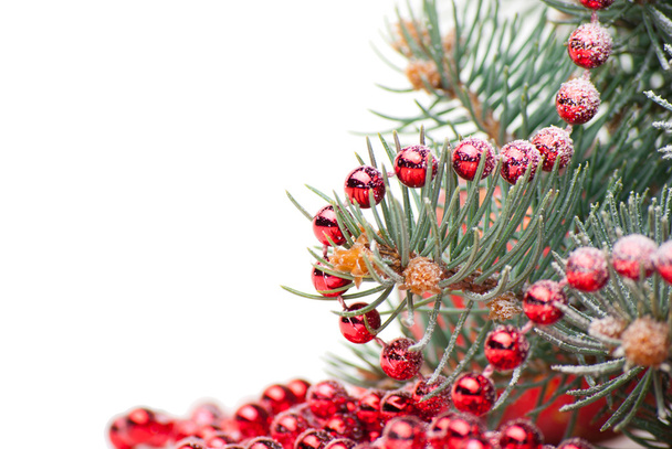Christmas decorations with branch of tree on white - Zdjęcie, obraz
