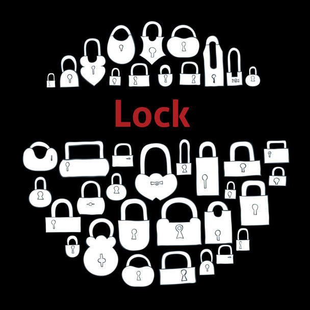 Closed locks with red inscription - Vector, Image