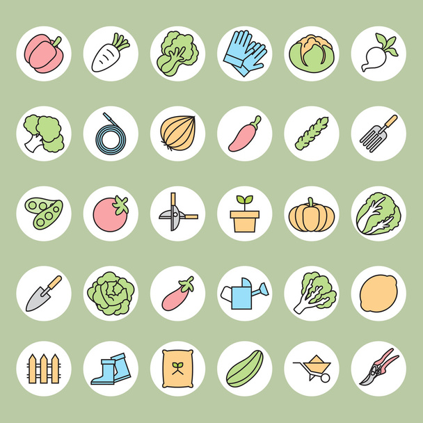 Jardín de verduras y equipos de jardinería, icono del vector
 - Vector, imagen
