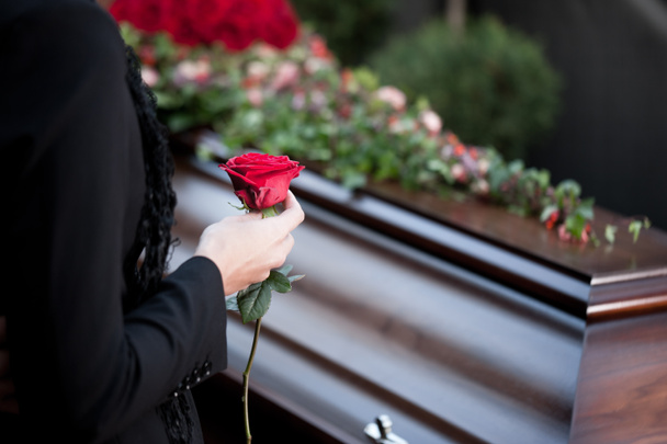 Woman at Funeral with coffin - Photo, Image