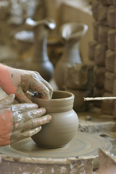 hands making clay pot - Photo, Image