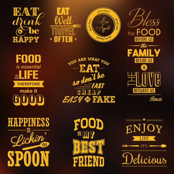 Set of vintage food typographic quotes - Διάνυσμα, εικόνα