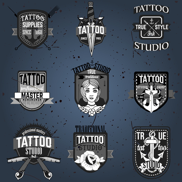 Logotipos de tatuagem caseira e conjunto de vetor de emblemas
 - Vetor, Imagem