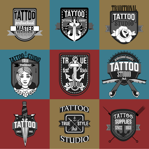 Tattoo logos and badges vector set - Vektor, obrázek
