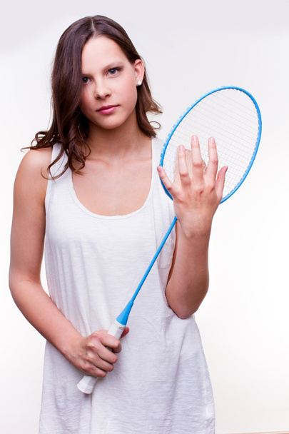 menina segurando badminton raquete
 - Foto, Imagem