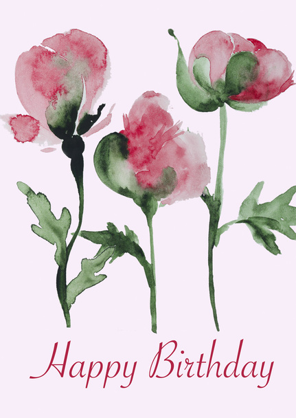Handpainted watercolor peony flower card - Фото, зображення