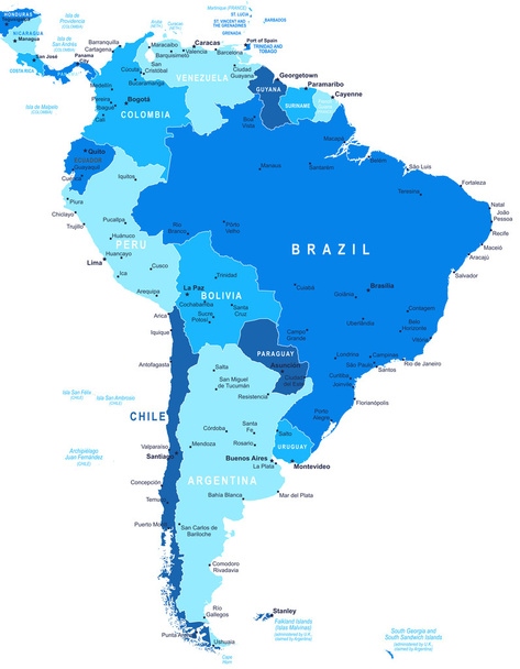 Güney Amerika - harita - illüstrasyon. - Vektör, Görsel