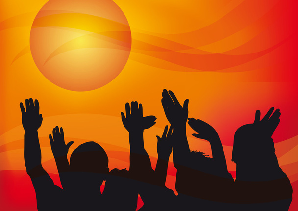 Руки до неба під час заходу сонця
 - Вектор, зображення