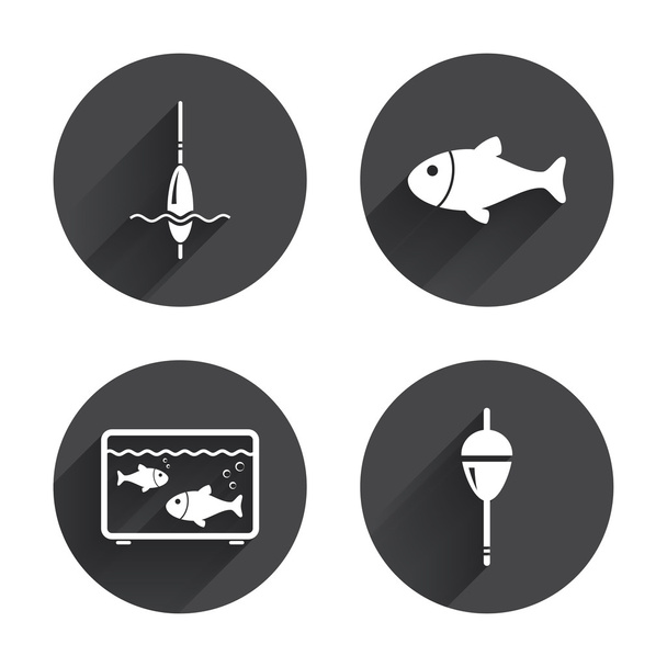 Fishing icons. Fish with fishermen hook - Vektori, kuva