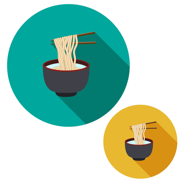 Set of noodle in soup bowl are holding with chopsticks in flat i - Vector, Image