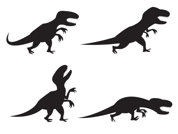 T-rexin ja Velociraptorin musta siluetti liikkeessä, vihainen, ru
 - Vektori, kuva