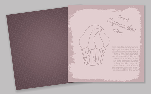 Set of templates with cute hand drawn cupcake illustrations.  - Vector, Imagen