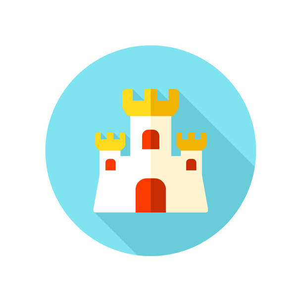 Castillo de arena icono plano con sombra larga
 - Vector, Imagen