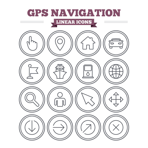 Conjunto de iconos lineales de navegación GPS
. - Vector, imagen