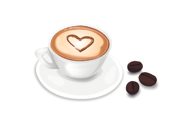 kopje koffie met hart - Vector, afbeelding