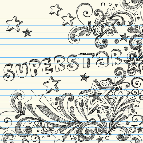 doodles σχηματικό σούπερ σταρ πίσω στο σχολείο starburst σημειωματάριο - Διάνυσμα, εικόνα