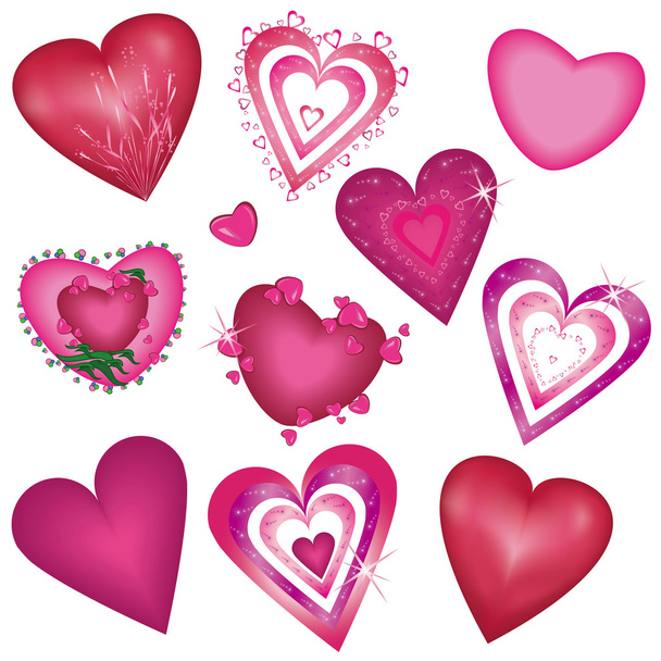 Set of beautiful decorative hearts - Vector, afbeelding
