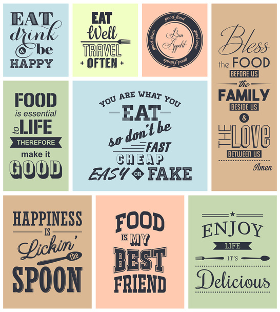 Set of vintage food typographic quotes - Vecteur, image