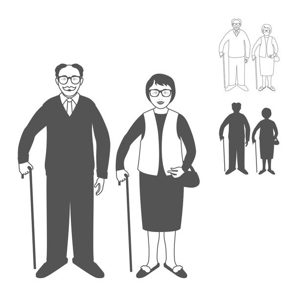 handsome old man and woman - Vector, Image