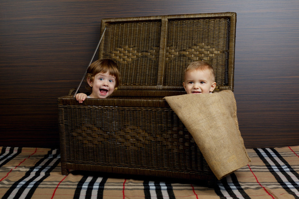 children sitting in suitcase  - Fotoğraf, Görsel