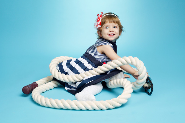 little sailor baby on blue - Foto, Imagem