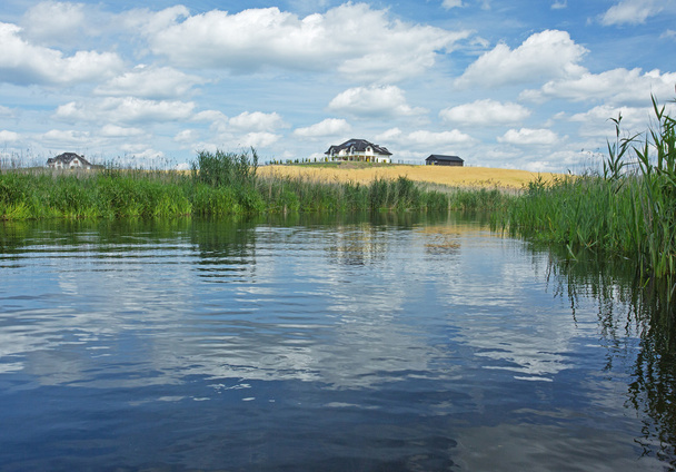 Poland.Brda folyó nyáron. Vízszintes nézet - Fotó, kép
