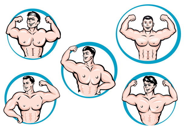 Cartoon bodybuilders show a muscles  - Διάνυσμα, εικόνα