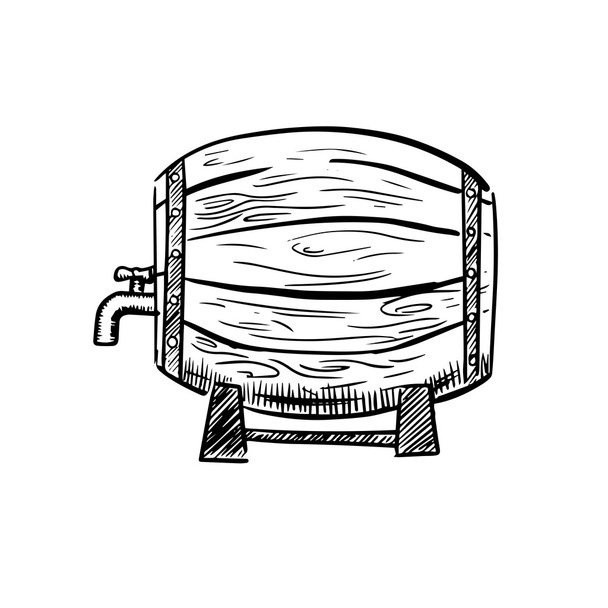 Bosquejo antiguo de vino de madera o barril de cerveza
 - Vector, imagen