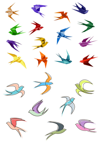 Origami and outline swallows birds - Vector, afbeelding
