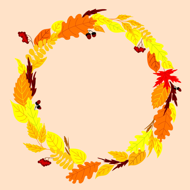 marco redondo con hojas de otoño
 - Vector, Imagen