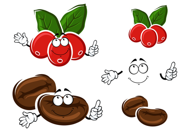 Coffee berries and beans cartoon characters - Vector, Image