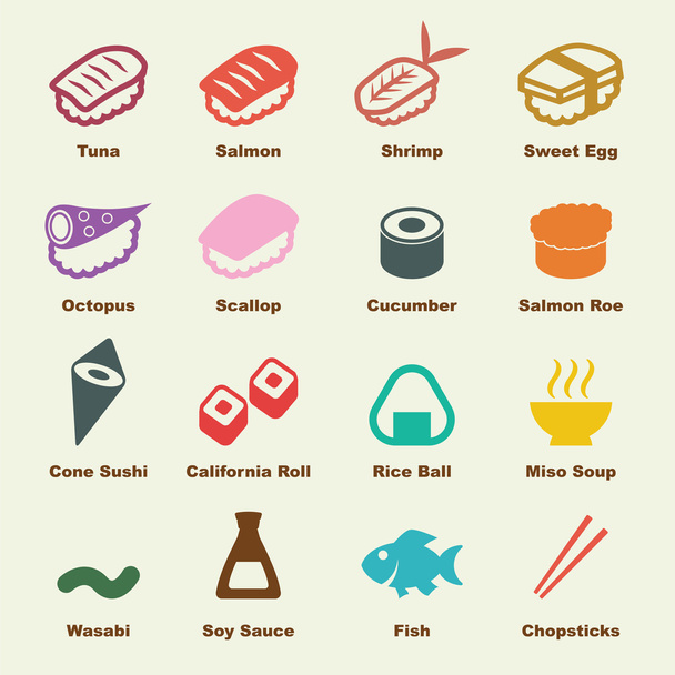 elementos de sushi
 - Vector, imagen