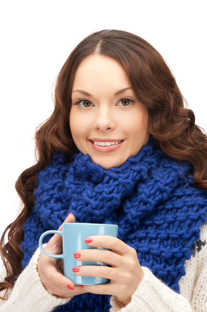 Woman with blue mug - Фото, изображение