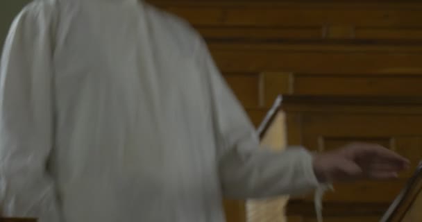 Professor, Chemist, Biologist, Teacher Closeup, Man in White Medical Robe and Glasses, Walking Down - Záběry, video