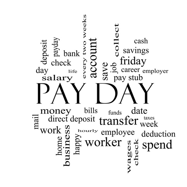 Pay Day Word Cloud Concept чорно-білим
 - Фото, зображення