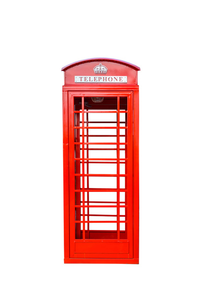 Classic British red phone booth isolated on white - Fotoğraf, Görsel