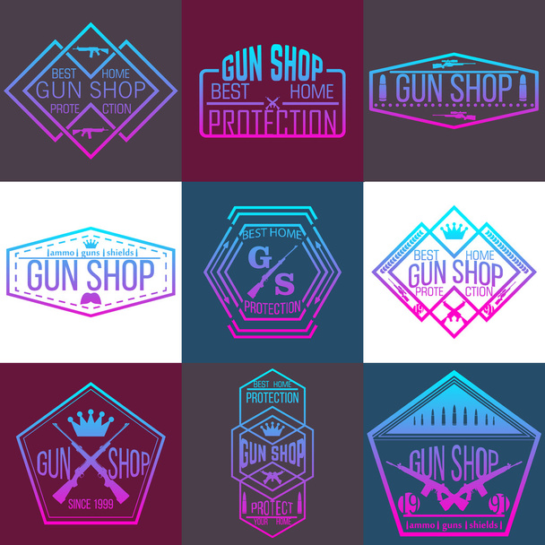 Gun shop logotypes and badges vector set - Vektor, obrázek