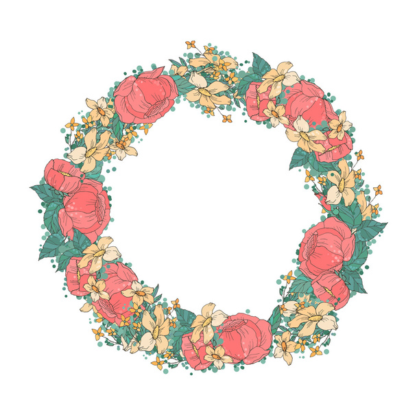Watercolor flowers wreath - Vettoriali, immagini