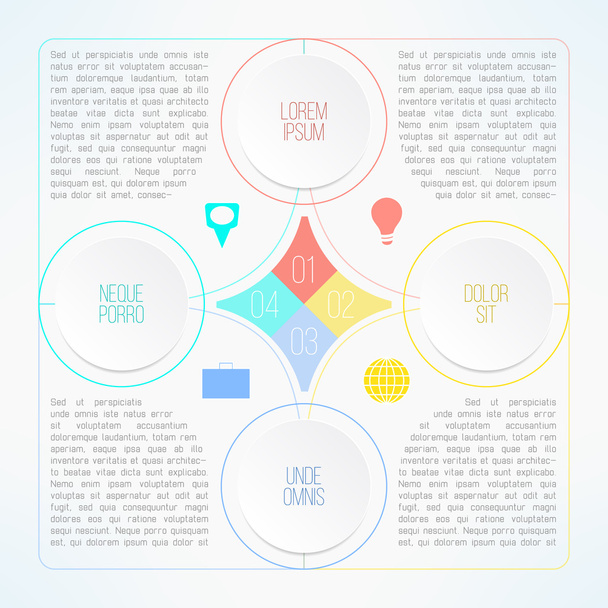 Φορέα infographic πρότυπο με κύκλους που είναι κατάλληλο για επαγγελματικές παρουσιάσεις, χρονοδιαγράμματα και εκθέσεις. Τέσσερα βήματα διαδικασίας - Διάνυσμα, εικόνα