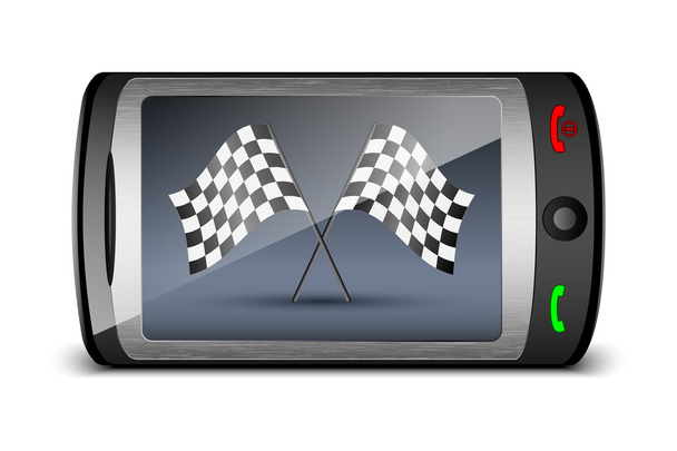 Touch phone with checkered flags - Vector, Image