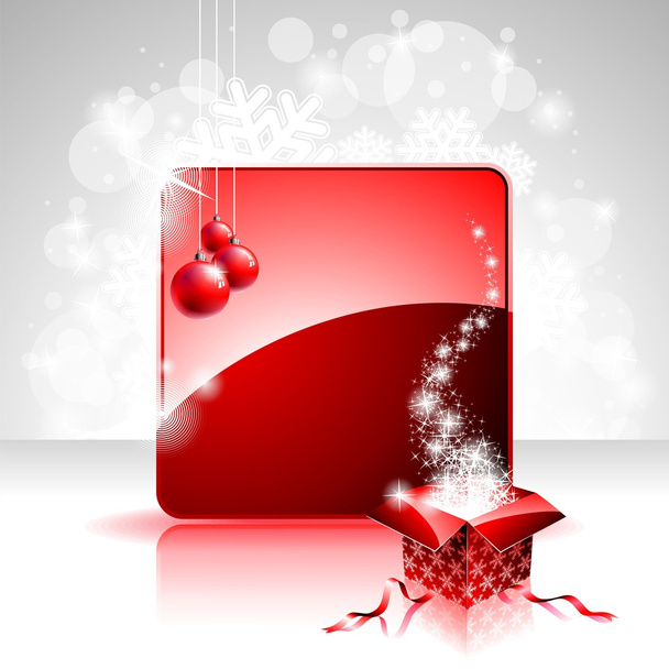 Ilustración de Navidad con caja de regalo sobre fondo rojo - Vector, imagen