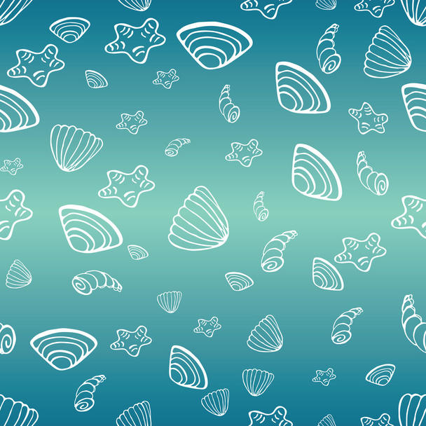 Sea with  sea shells background for summer design. - Vector, afbeelding