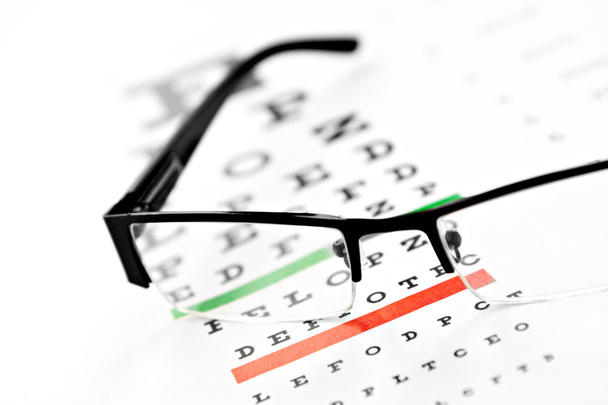 eyeglasses and vision chart isolated at white background - Photo, Image