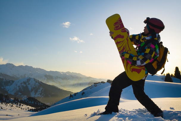 Sport man in snowy mountains - Photo, Image