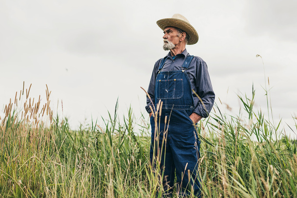 Senior Male Farmer with Hat - Zdjęcie, obraz