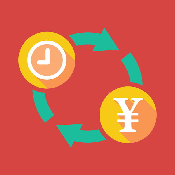 Signo de cambio con un reloj y un signo de yen
 - Vector, Imagen